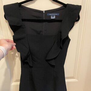 French Connection Whisper Square Neck Ruffle Strap Black Mini Dress